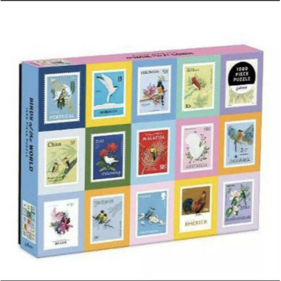 Galison BIRDS OF THE WORLD 1000 piece puzzle Birds, Stamps, NEW In Box
